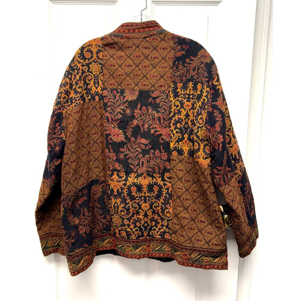White Stag Blazer Tapestry Jacket Size XL Paisley Patchwork Frog Boho Eclectic - Picture 2 of 6